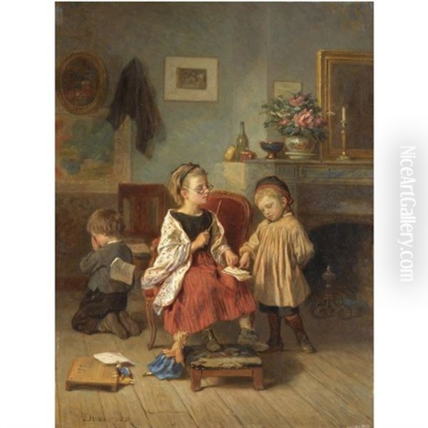 La Lecon Oil Painting by Theophile Emmanuel Duverger