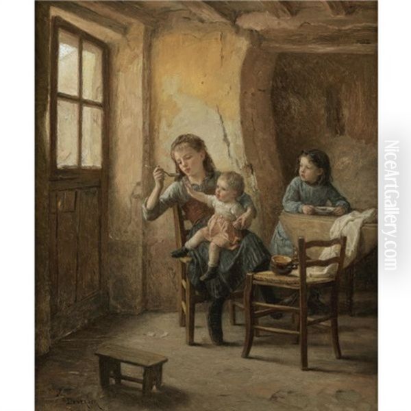 The Children's Meal Oil Painting by Theophile Emmanuel Duverger