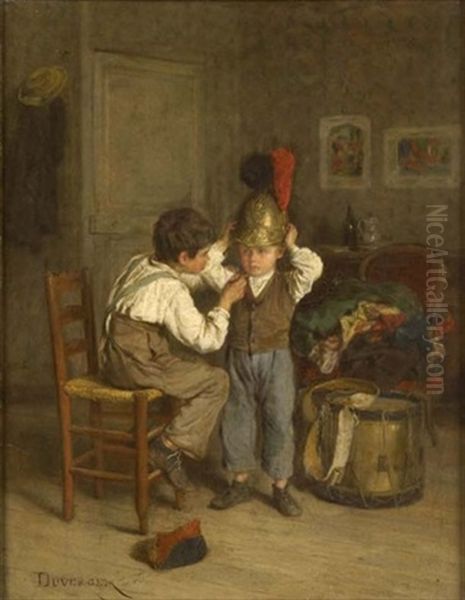 Playing At Soldiers Oil Painting by Theophile Emmanuel Duverger