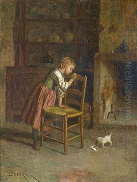 A New Friend Oil Painting by Theophile Emmanuel Duverger