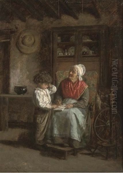 The Reading Lesson Oil Painting by Theophile Emmanuel Duverger