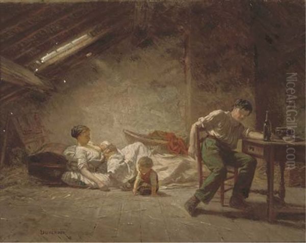 Hard Times Oil Painting by Theophile Emmanuel Duverger