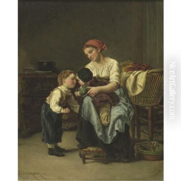 The Good-night Kiss Oil Painting by Theophile Emmanuel Duverger