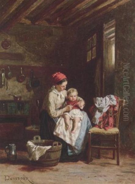 A Mother And Child At Home Oil Painting by Theophile Emmanuel Duverger