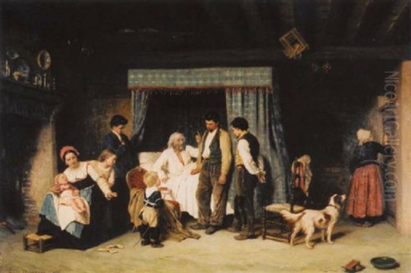 Familie Am Krankenbett Des Familienoberhauptes Oil Painting by Theophile Emmanuel Duverger