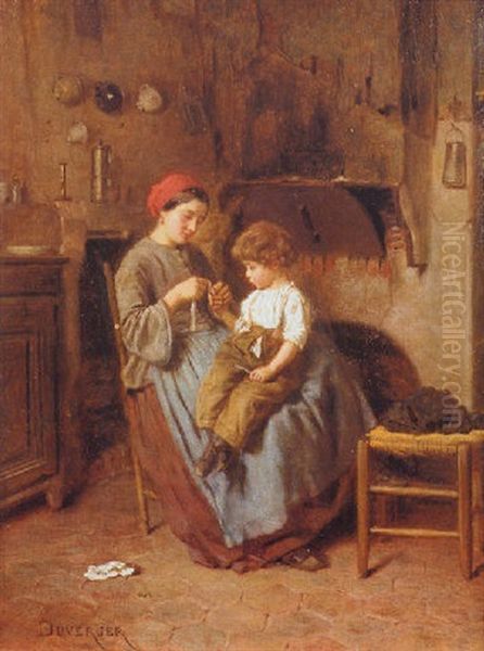 Mother Is The Best Oil Painting by Theophile Emmanuel Duverger