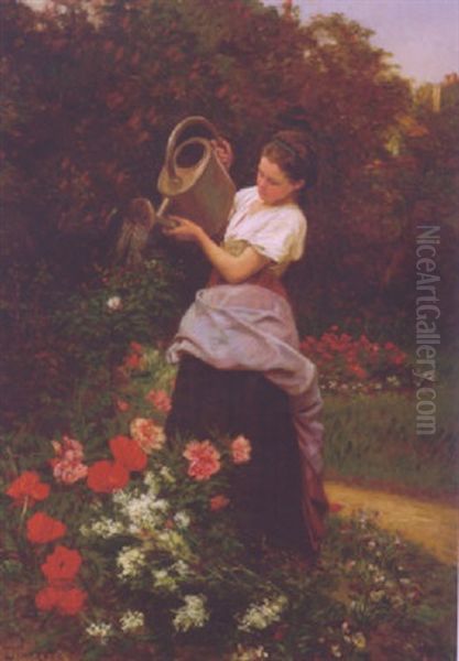 Tending The Garden Oil Painting by Theophile Emmanuel Duverger