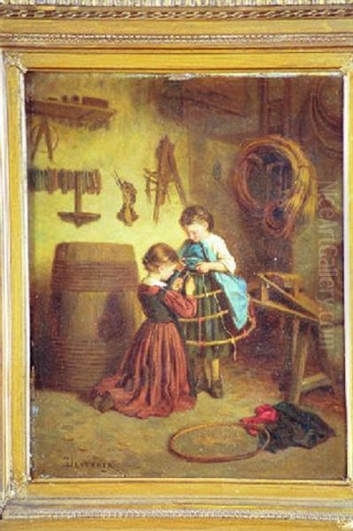 The Young Dressmakers Oil Painting by Theophile Emmanuel Duverger