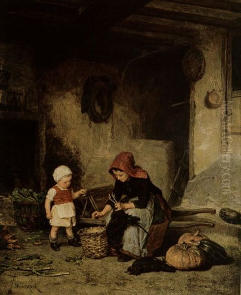 Preparing Dinner Oil Painting by Theophile Emmanuel Duverger