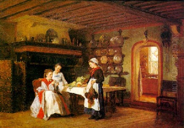 La Vuelta Del Mercado Oil Painting by Theophile Emmanuel Duverger