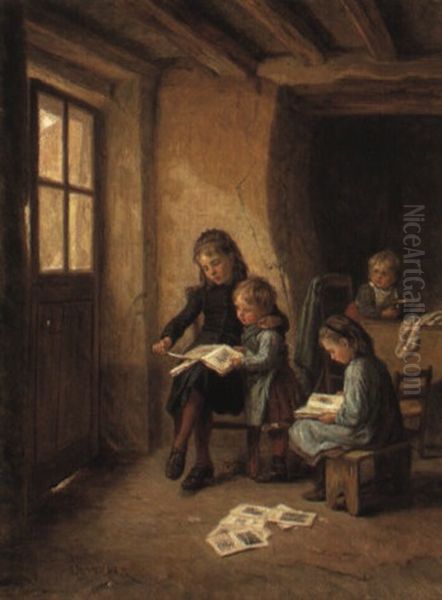 Homework Oil Painting by Theophile Emmanuel Duverger