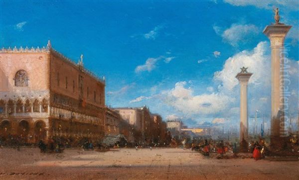 View Of The Riva Degli Schiavoni Oil Painting by Henri Duvieux