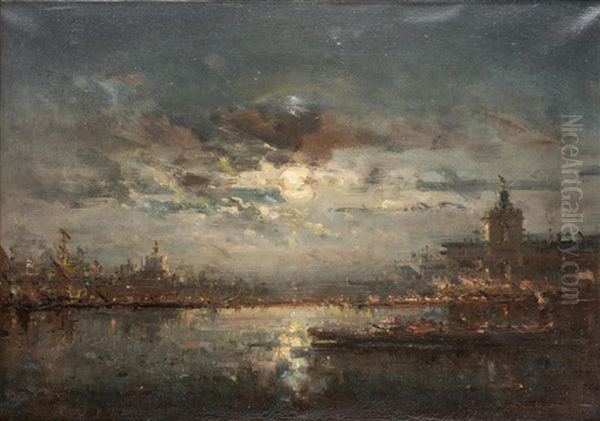 'vue De Venise' Oil Painting by Henri Duvieux