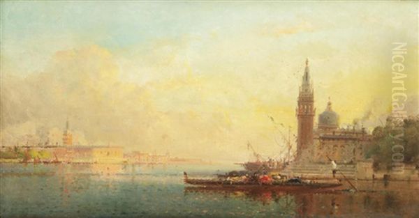 A Venetian Sunset Oil Painting by Henri Duvieux