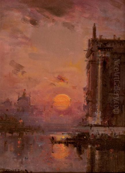 Venise Soleil Couchant Oil Painting by Henri Duvieux