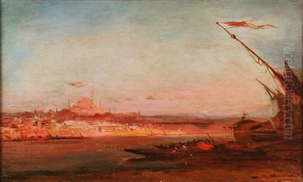 Sunset Over Bosphorus, Istanbul Oil Painting by Henri Duvieux