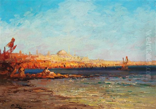 View Of Constantinople Oil Painting by Henri Duvieux