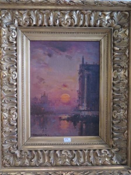 Soleil Couchant A Venise Oil Painting by Henri Duvieux