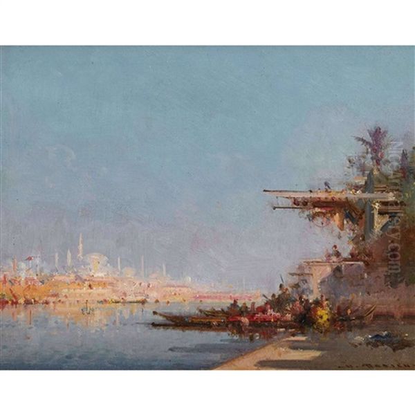 Bateaux Sur Le Bosphore Oil Painting by Henri Duvieux