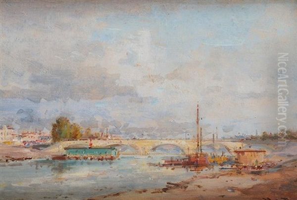 Le Pont De Bercy Et Le Pont De Notre-dame (2 Works) Oil Painting by Henri Duvieux