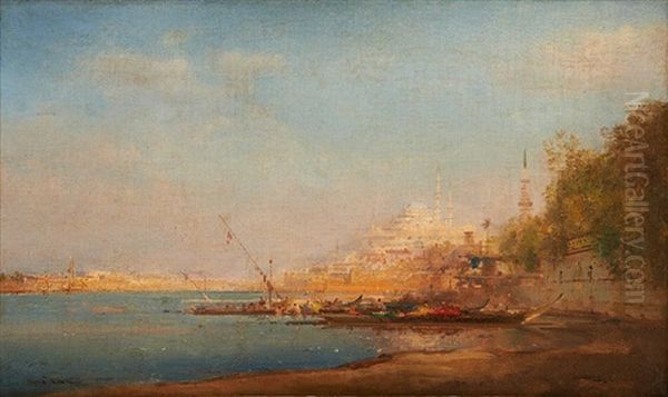 Felouque Sur Le Bosphore Devant Istanbul Oil Painting by Henri Duvieux