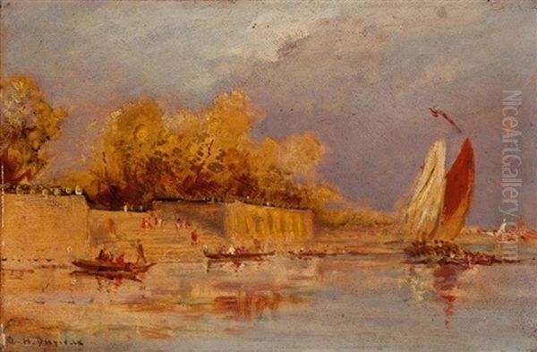 Barques Pres Des Escaliers Oil Painting by Henri Duvieux