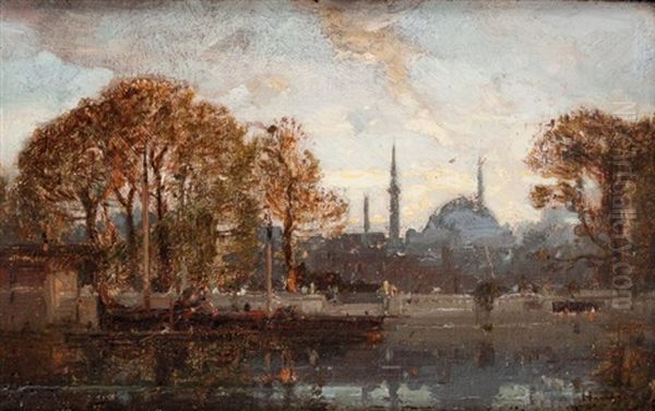 Vue Du Bosphore, Constantinople Oil Painting by Henri Duvieux