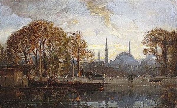 Debarcadere A Istanbul En Automne Oil Painting by Henri Duvieux