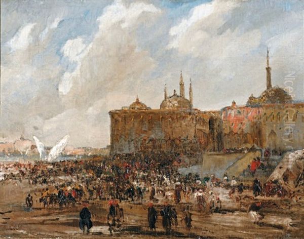 Vue D'istanbul - Mosquee Et Marche De Galata (?) Oil Painting by Henri Duvieux