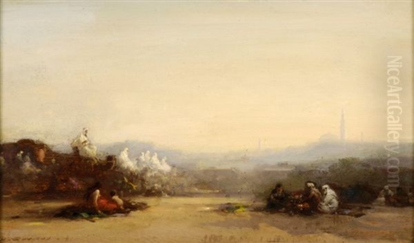 Orientalische Marktszene Im Hintergrund Stadtansicht Oil Painting by Henri Duvieux