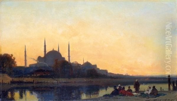 Detente En Face De La Grande Mosquee Oil Painting by Henri Duvieux