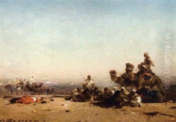 La Halte Dans Le Desert Oil Painting by Henri Duvieux