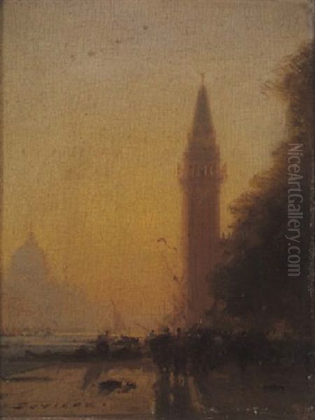 Venise Au Soleil Couchant Oil Painting by Henri Duvieux