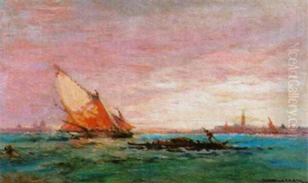 Sonnenuntergang In Der Lagune Von Venedig Oil Painting by Henri Duvieux