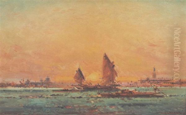 Venedig In Sonnenuntergang Oil Painting by Henri Duvieux