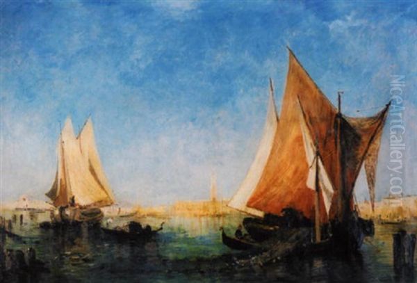 Fischerboote In Der Lagune Von Venedig Oil Painting by Henri Duvieux