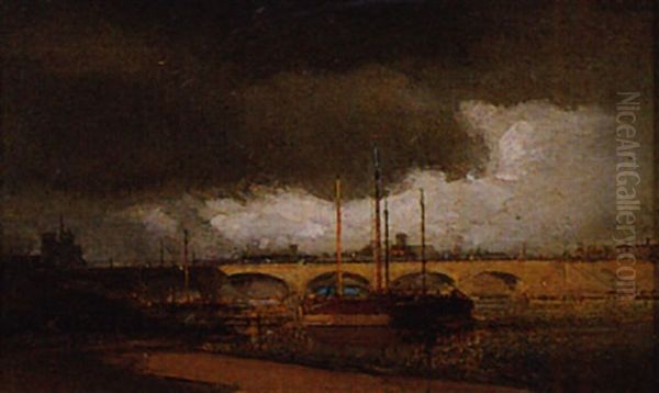 La Seine A Paris Oil Painting by Henri Duvieux