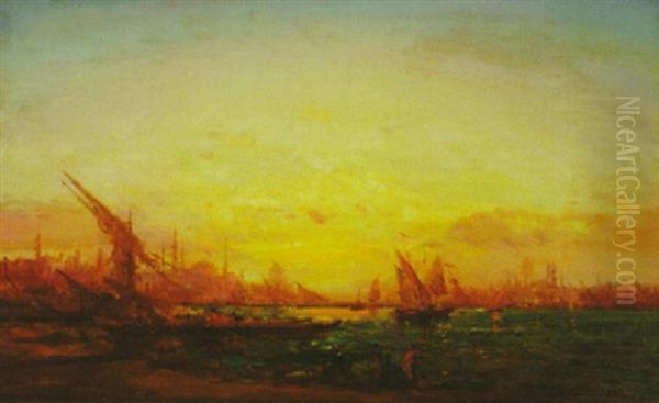 Harbor At Istanbul Oil Painting by Henri Duvieux