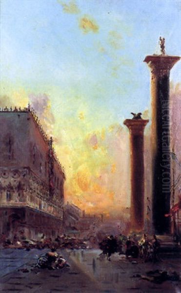 La Place Saint Marc Oil Painting by Henri Duvieux