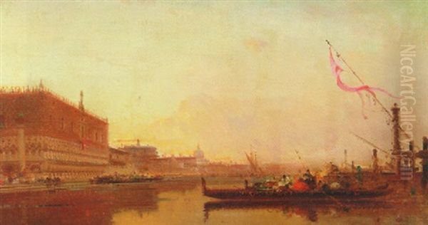 Parti Fra Venedig Med Dogepaladset Oil Painting by Henri Duvieux