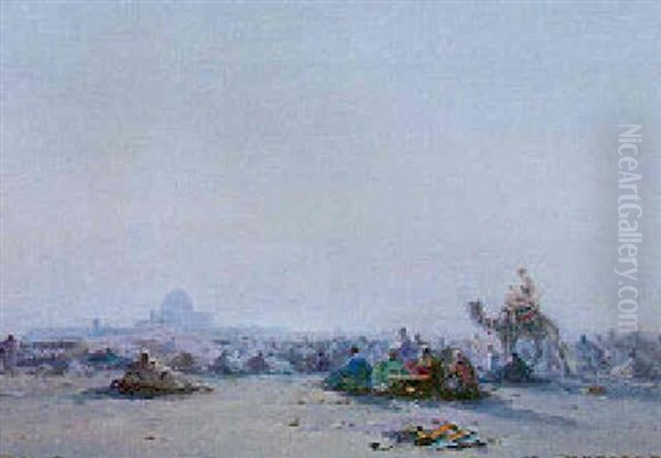 Nomads Resting By A Mosque Oil Painting by Henri Duvieux