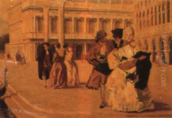 Venetians In St. Mark's Square Oil Painting by Henri Duvieux