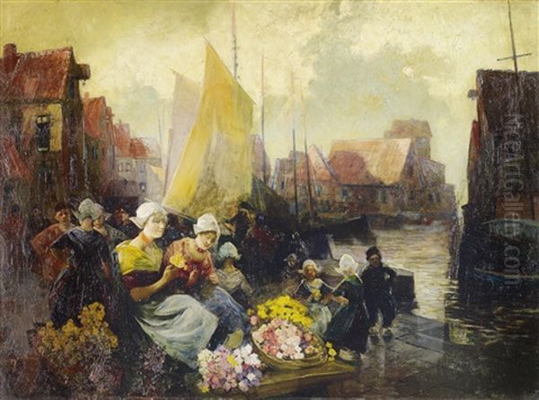 Hollandischer Blumenmarkt Oil Painting by Carl Duxa