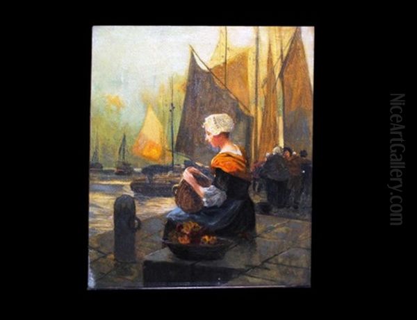 Mending The Basket Oil Painting by Carl Duxa