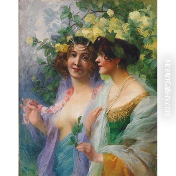 Ladies In A Spring Garden Oil Painting by Carl Duxa