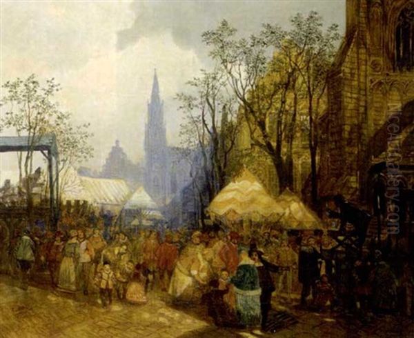 Buntes Treiben Auf Dem Markt Von Delft Oil Painting by Carl Duxa