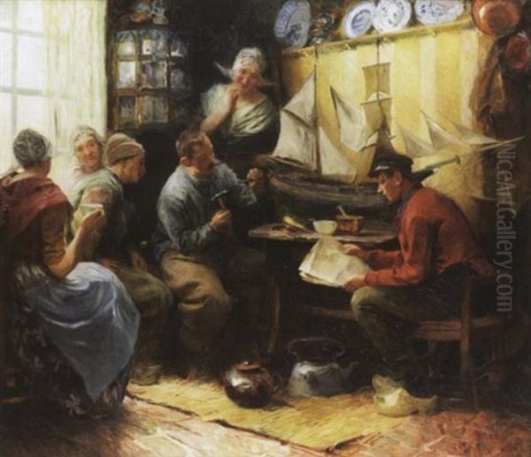 Interieur Mit Hollandischem Modellbauer Und Seiner Familie Oil Painting by Carl Duxa