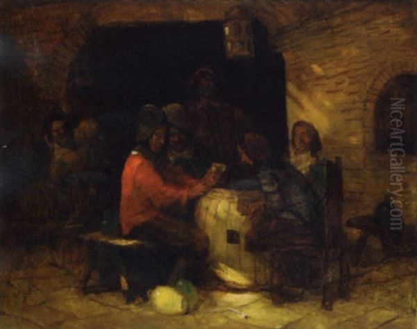 Card-players In A Tavern Interior Oil Painting by Carl Duxa