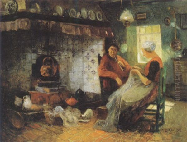 Vor Dem Kamin Oil Painting by Carl Duxa