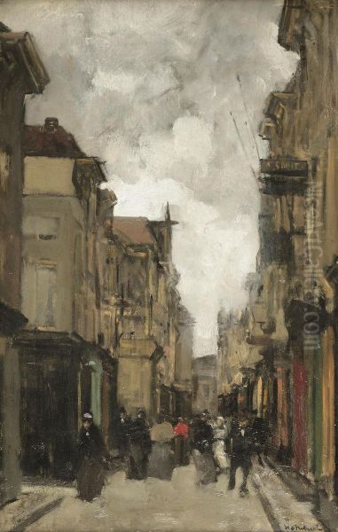 Strolling In The Spuistraat, The Hague Oil Painting by Floris Arntzenius